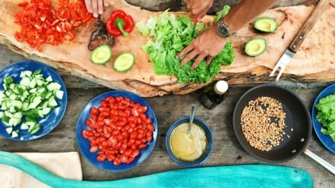 Flexible family cooking ingredients on chopping board