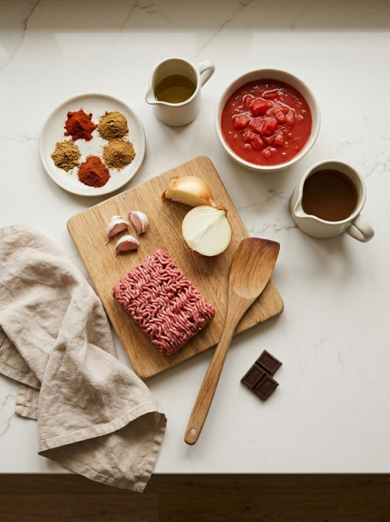 Ingredients for chilli con carne recipe