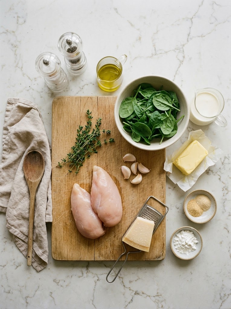 Ingredients for the creamy garlic chicken recipe