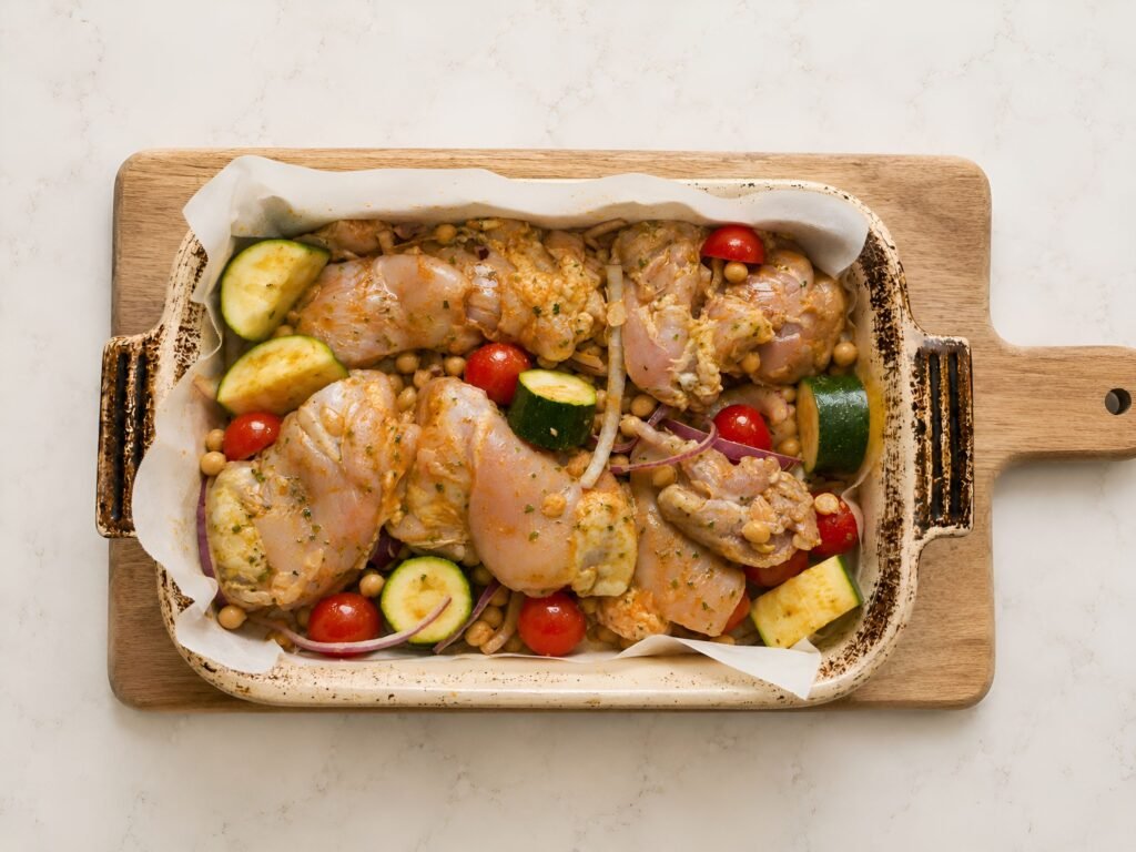 easy tray bake dinners Raw Mediterranean Chicken Tray Bake