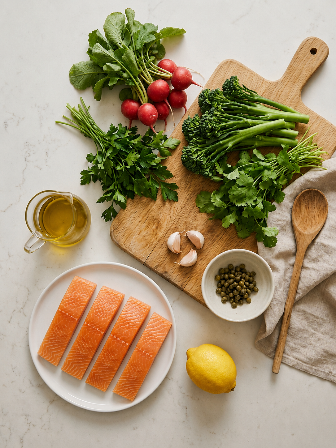 ingredients for easy salmon tray bake