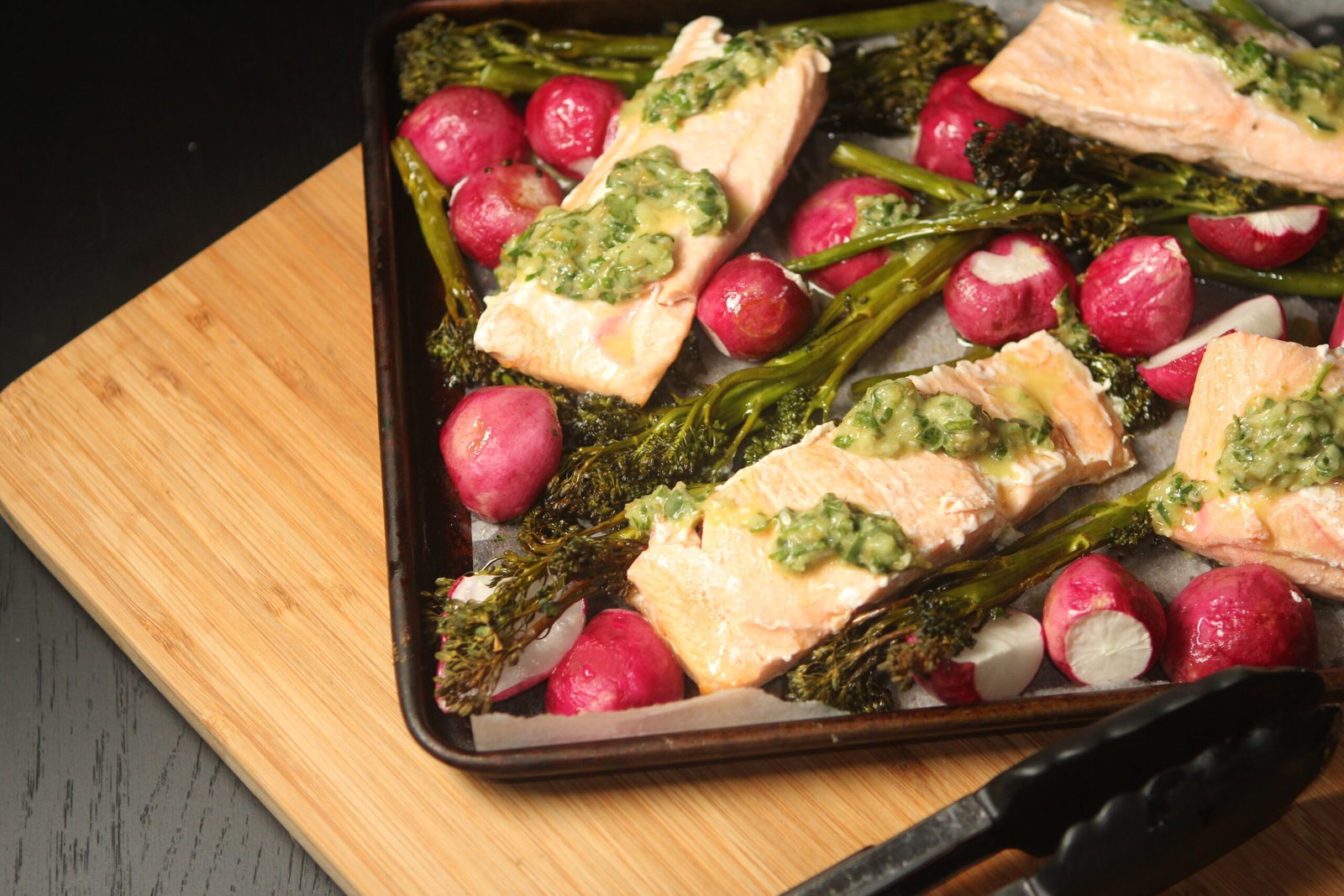 salmon tray bake with salsa verde healthy family dinner