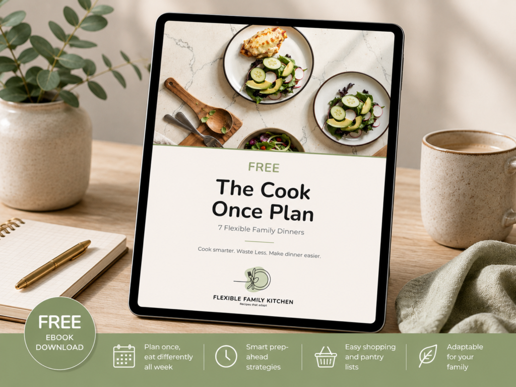 7 day family meal plan with the Flexible Family Kitchen Cook Once Plan
