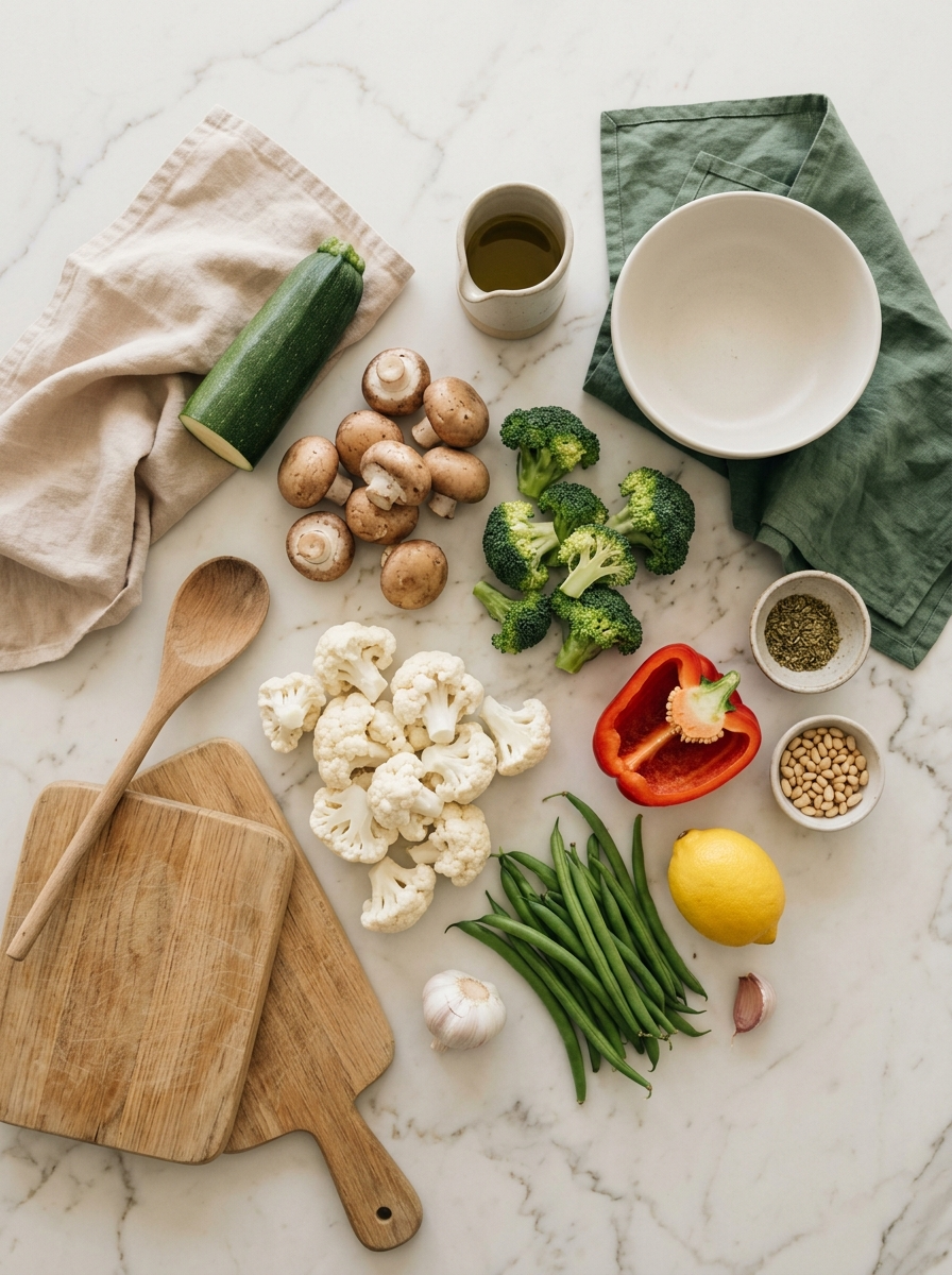 Ingredients for roasted vegetable bake