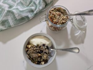 Porridge with homemade protein and fibre booster in a jar